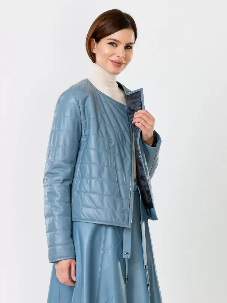 Демисезонный комплект женский: Куртка утепленная 306 + Юбка с поясом 01рс, голубой, р. 46, арт. 111165-4