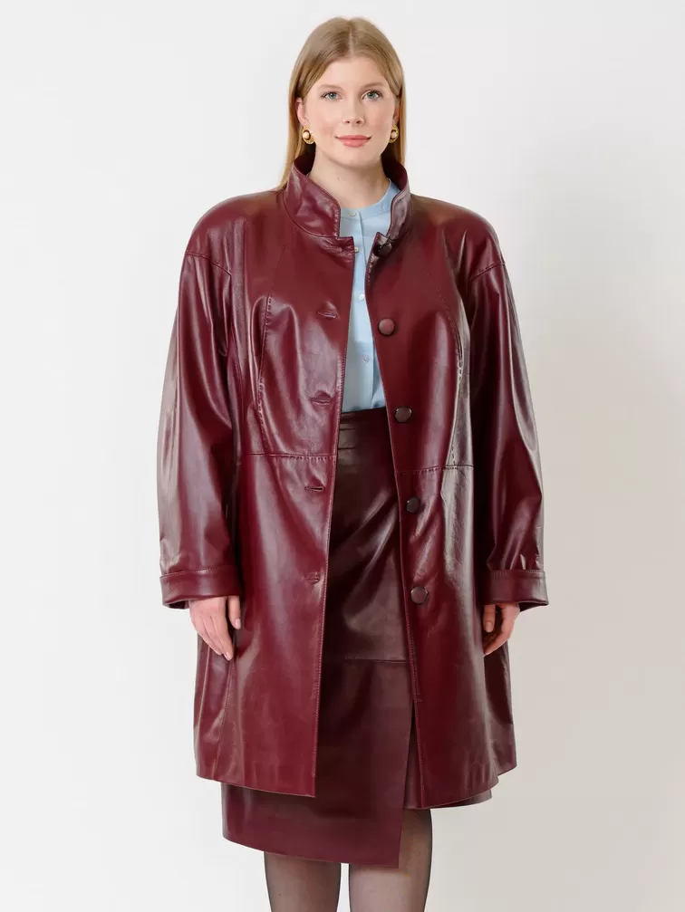 Кожаное пальто женское 378, бордовое, р. 56, арт. 91242-0