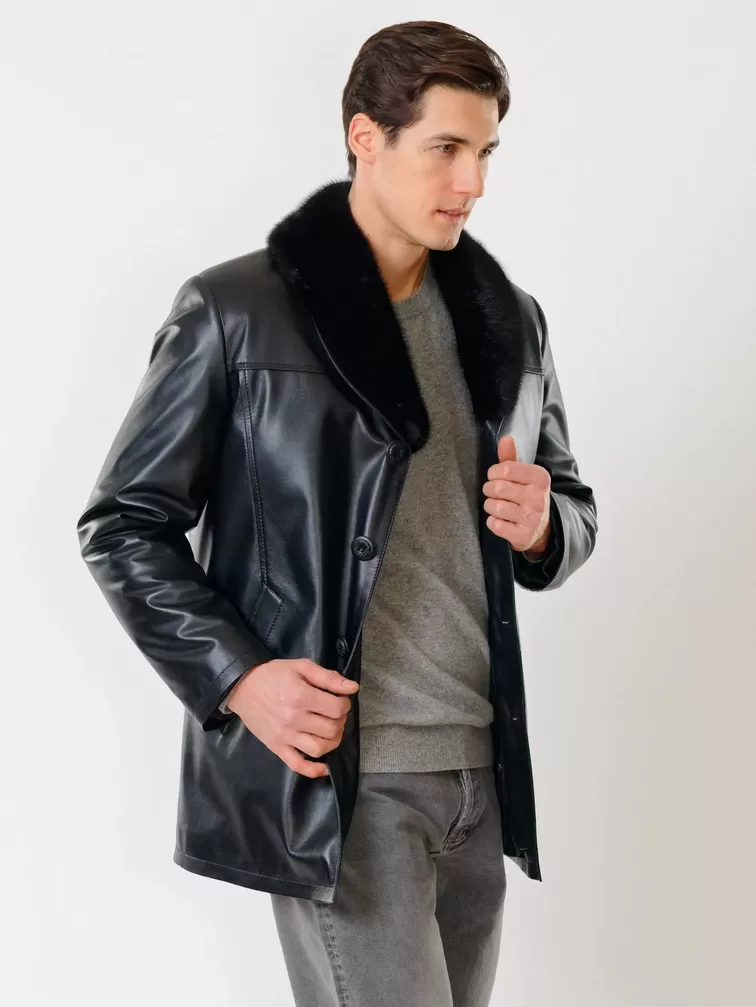 Кожаная куртка зимняя премиум класса мужская 534мех, с мехом норки, черная, р. 46, арт. 40280-2