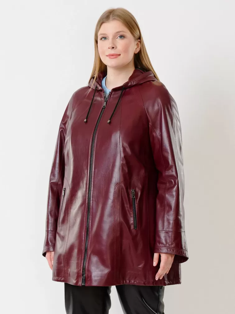 Кожаный комплект: Куртка женская 383 + Брюки женские 04, бордовый/черный, р. 48, арт. 111178-3
