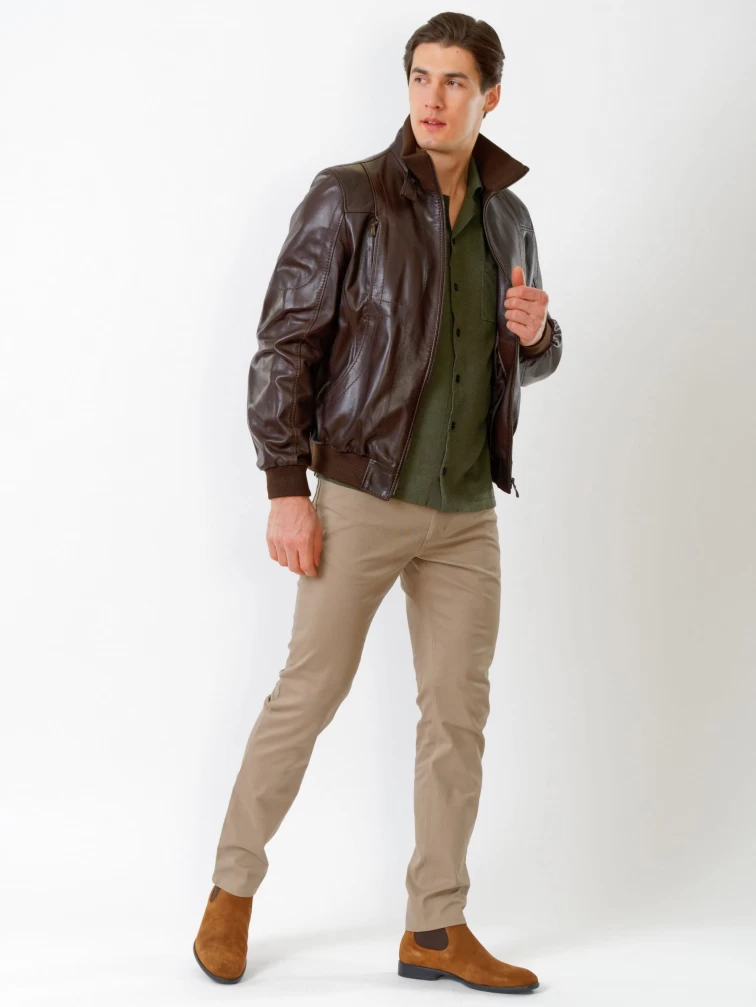 Кожаная куртка бомбер мужская 521, коричневая, размер 50, артикул 27890-1