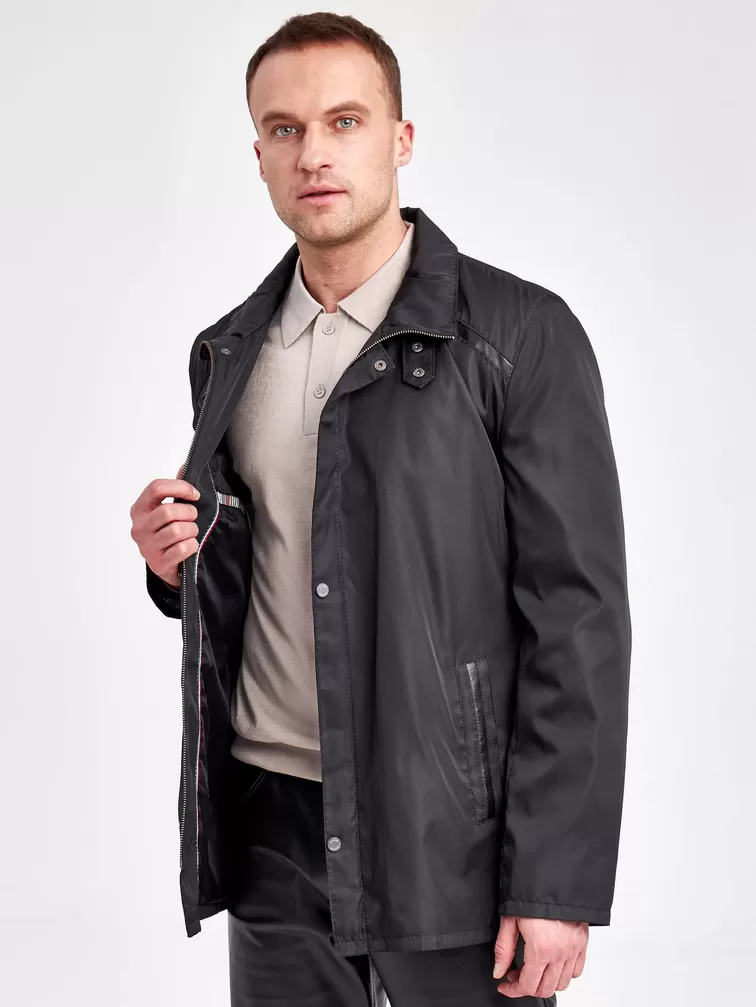 Текстильная куртка мужская 07209, с кожаными отделками, черный, р. 48, арт. 40950-6
