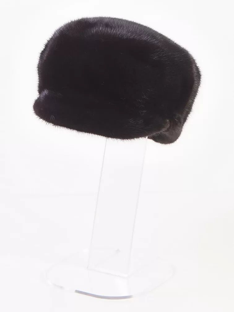 Головной убор (кепи) из меха норки женский М-128, черный, p. 58, арт. 51625-0