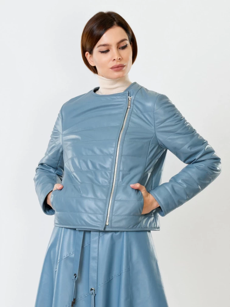 Демисезонный комплект женский: Куртка утепленная 306 + Юбка с поясом 01рс, голубой, размер 46, артикул 111165-3
