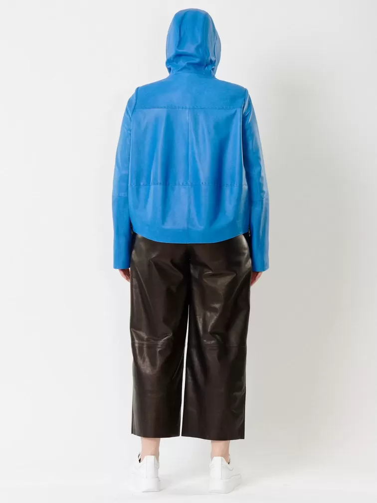 Кожаная куртка женская 308рc, с капюшоном, голубая, р. 50, арт. 91221-4