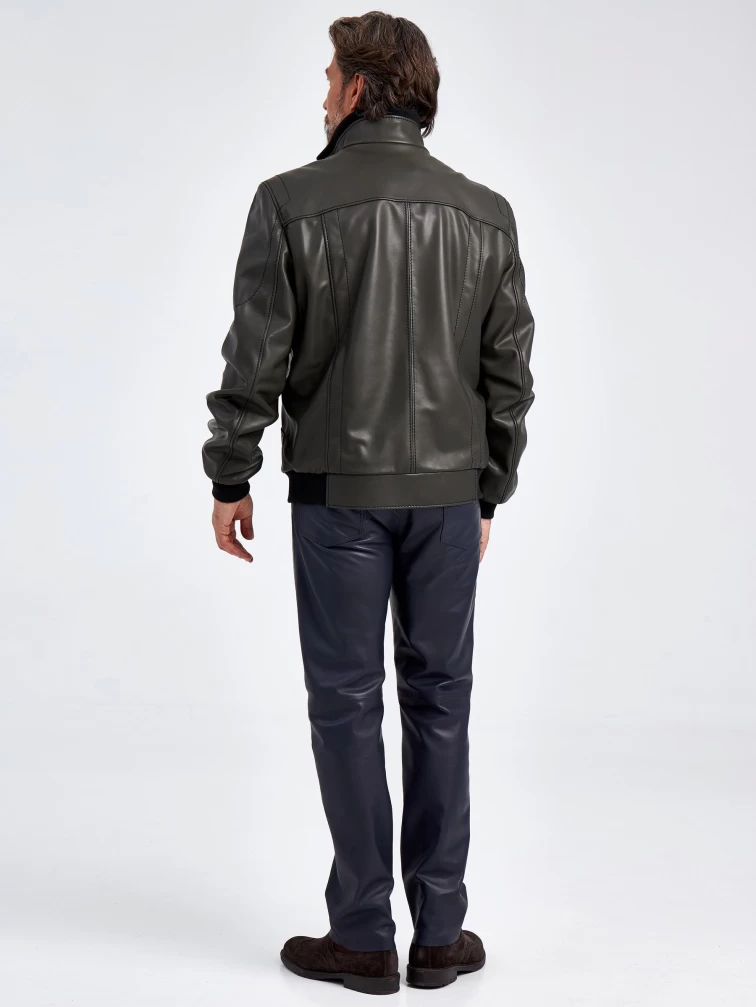 Кожаная куртка бомбер мужская 521, оливковая, размер 50, артикул 29061-2