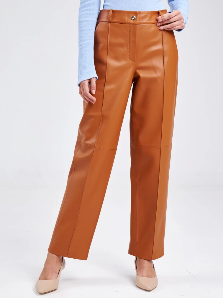 Женские кожаные брюки со стрелкой из натуральной кожи премиум класса 08, виски, размер 46, артикул 85910-4