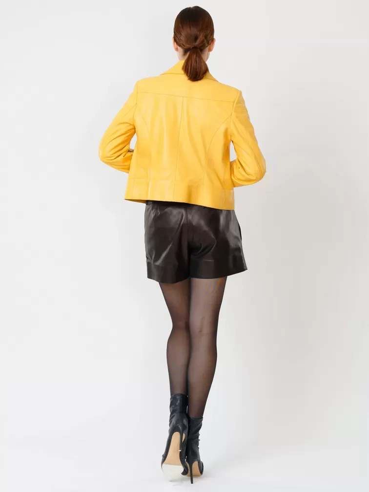 Кожаный комплект: Куртка женская 3005 + Шорты женские 01, желтый/черный, размер 44, артикул 111120-2