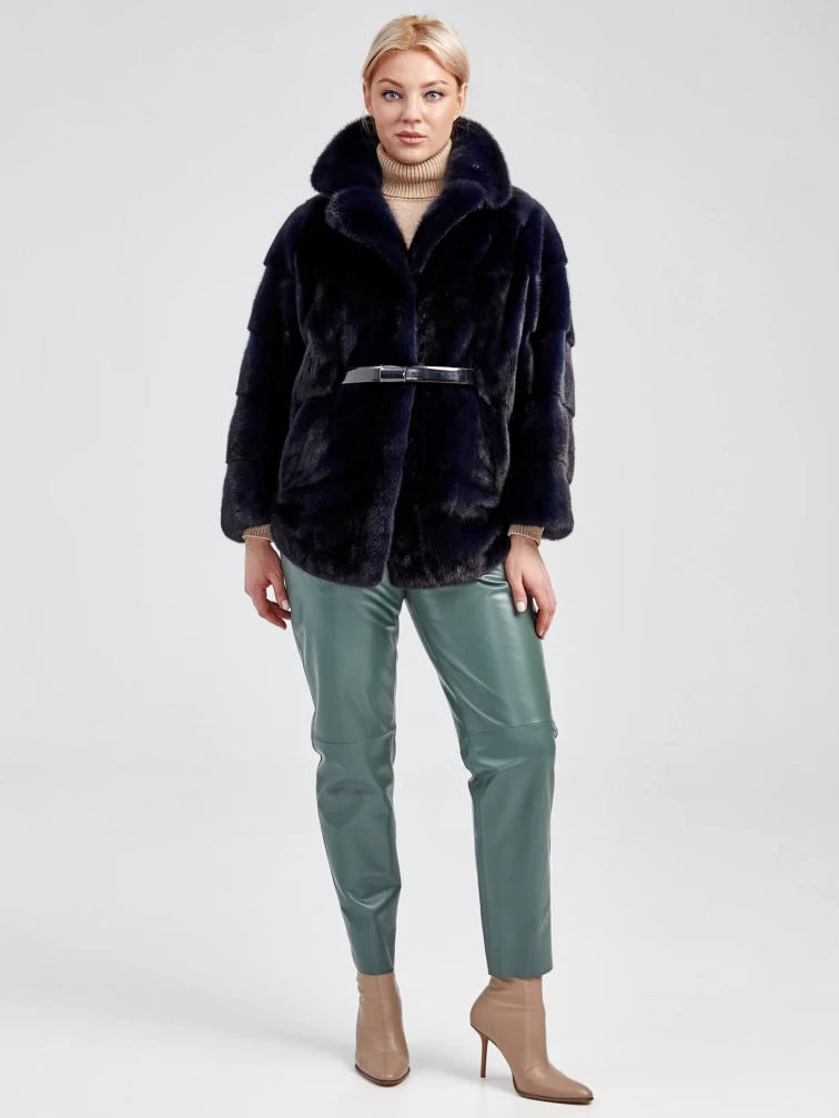 Зимний комплект женский: Куртка из меха норки 20273 ав + Брюки 03, синий/оливковый, размер 48, артикул 111251-0