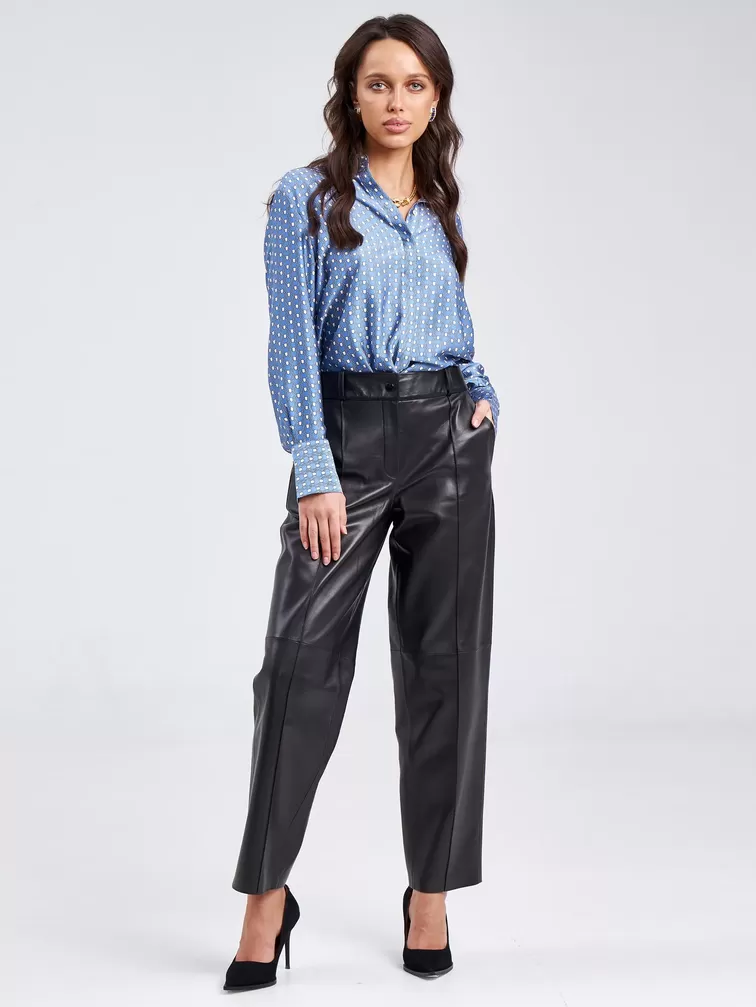 Кожаные брюки со стрелкой премиум класса женские 08, из натуральной кожи, черные, р. 42, арт. 85920-6