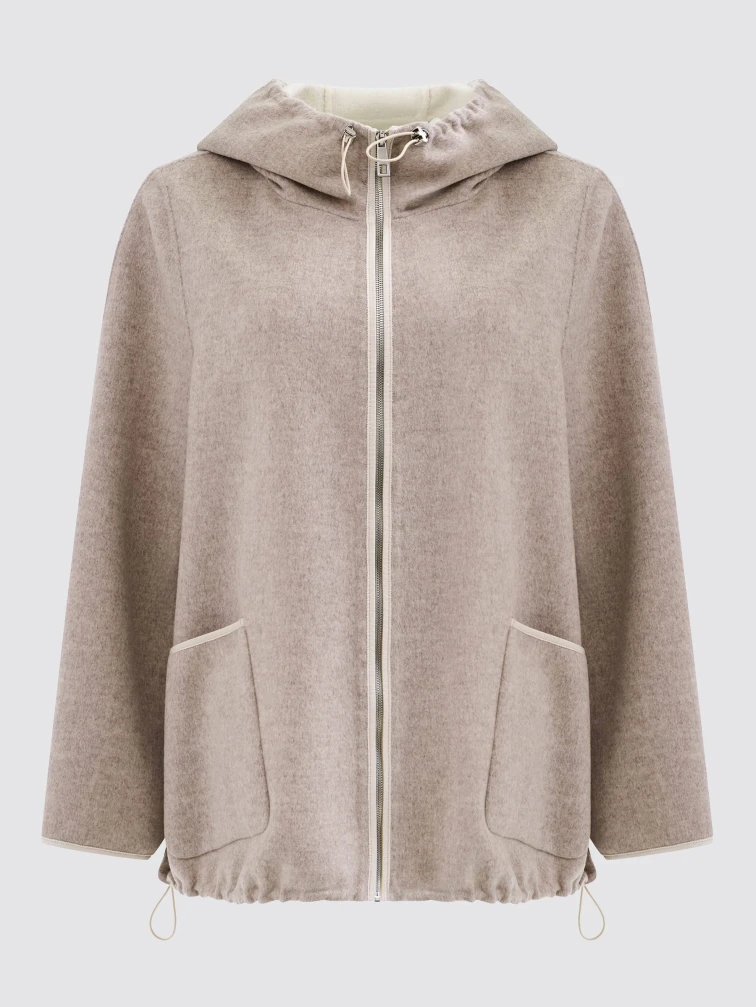 Полупальто кашемировое женское с капюшоном бежевое 1132-70, размер 48, артикул 92530-0