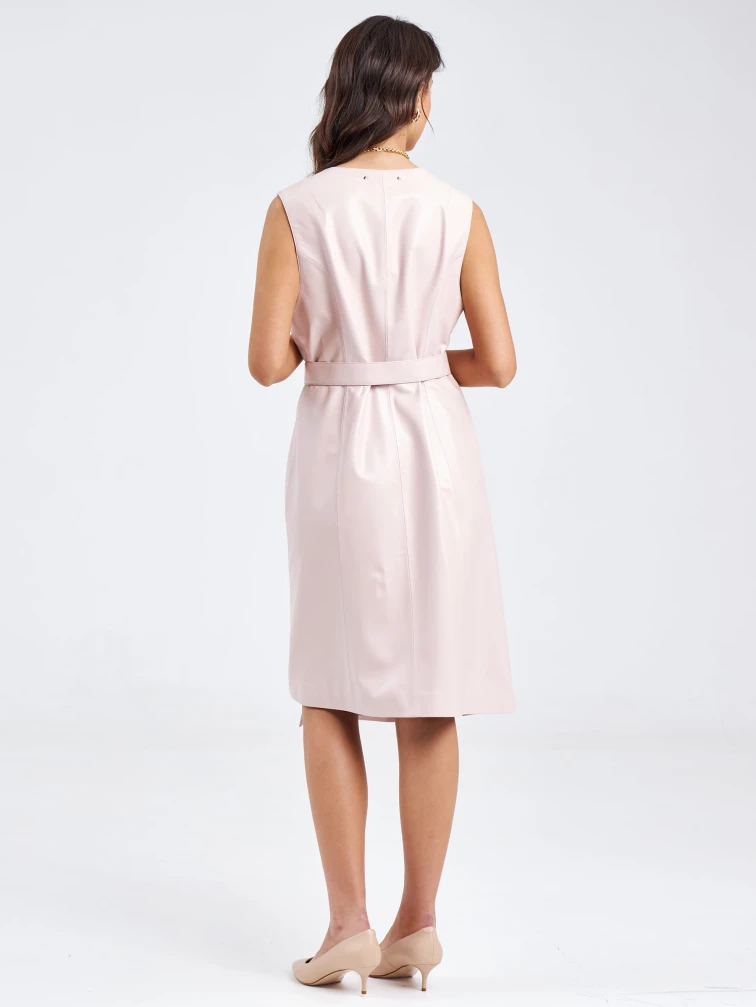 Кожаный женский сарафан из натуральной кожи 02, пудровый, размер 46, артикул 85190-5