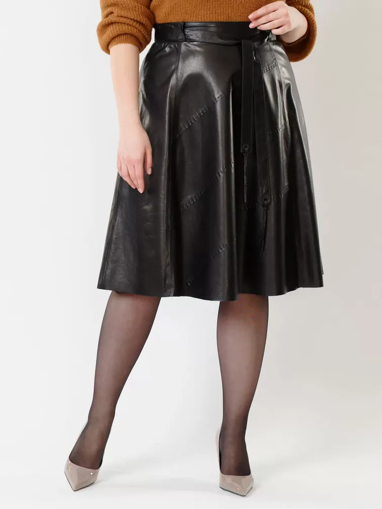 Кожаная юбка расклешенная 01рс, из натуральной кожи, черная, р. 40, арт. 85461-2