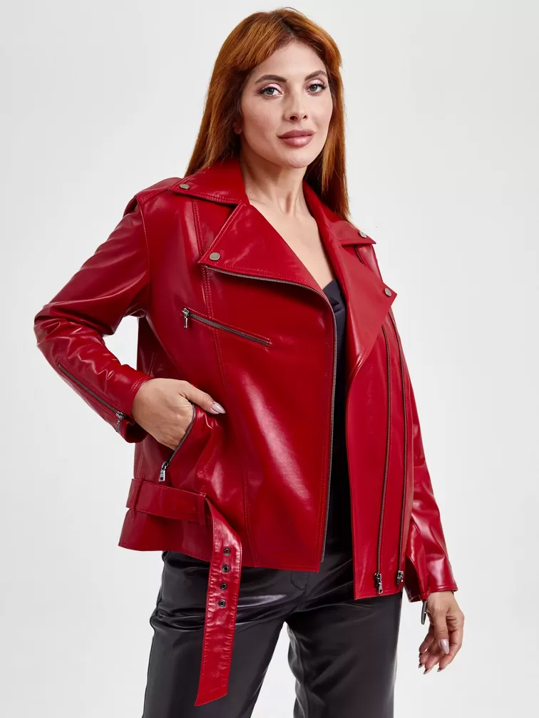 Кожаный комплект женский: Куртка 3013 + Брюки 03, красный/черный, р. 46, арт. 111145-3