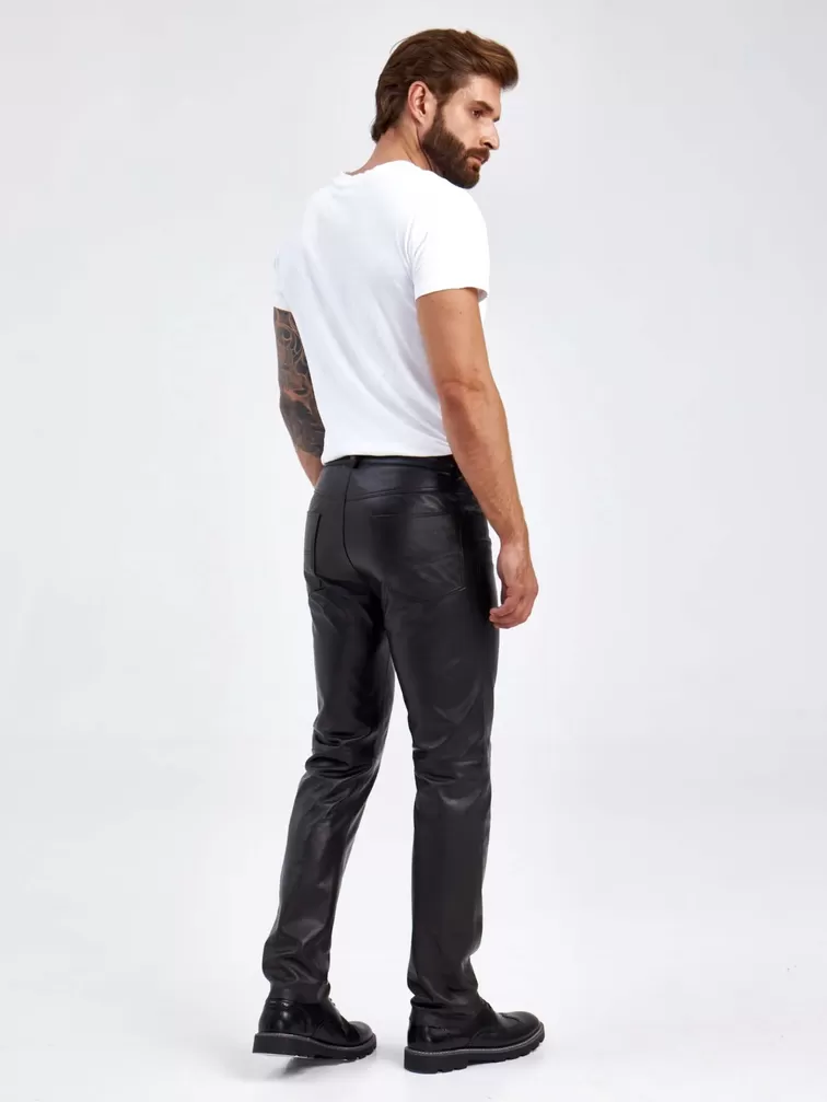 Кожаные брюки мужские 01, черные, p. 52, арт.120012-5