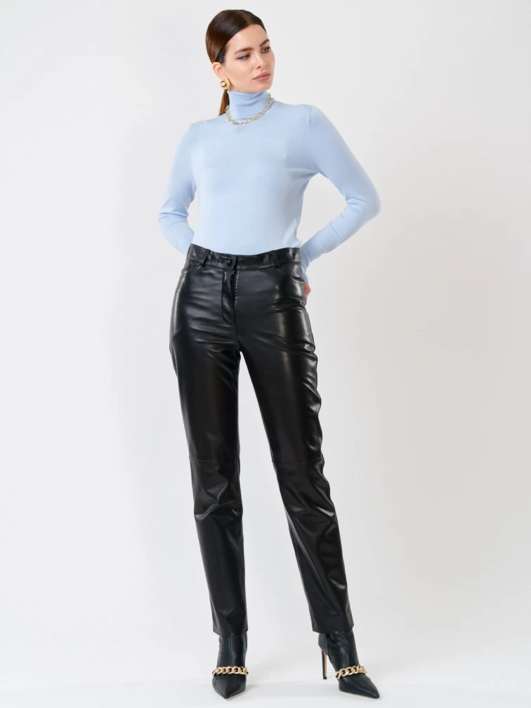 Кожаные зауженные женские брюки из натуральной кожи 02, черные, размер 44, артикул 85230-1