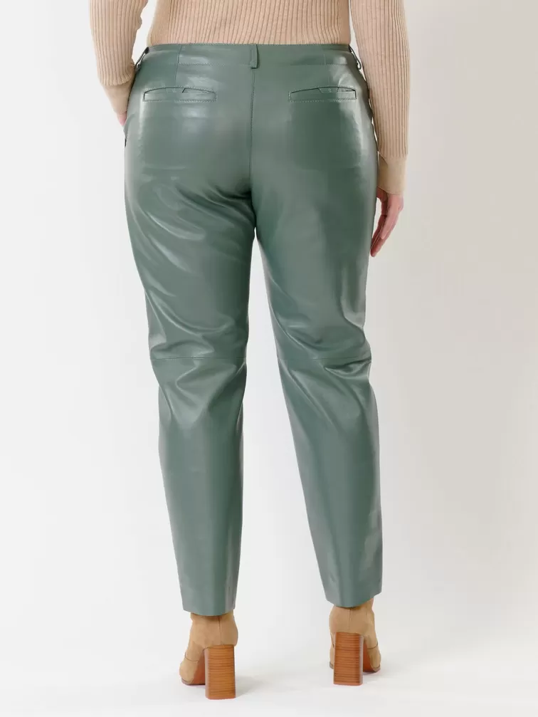 Кожаные зауженные брюки женские 03, из натуральной кожи, оливковые, р. 46, арт. 85381-6