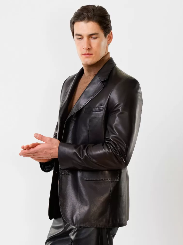 Кожаный пиджак мужской 543, черный, р. 64, арт. 27330-6
