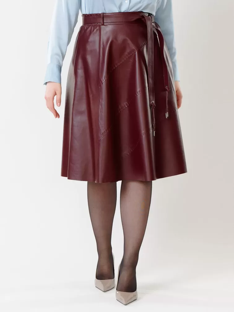 Кожаная юбка расклешенная 01рс, из натуральной кожи, бордовая, р. 40, арт. 85441-3