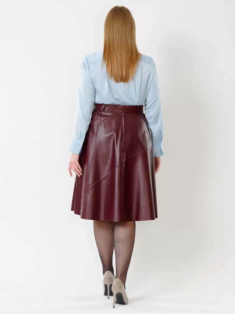 Кожаная юбка расклешенная 01рс, из натуральной кожи, бордовая, р. 44, арт. 85441-1