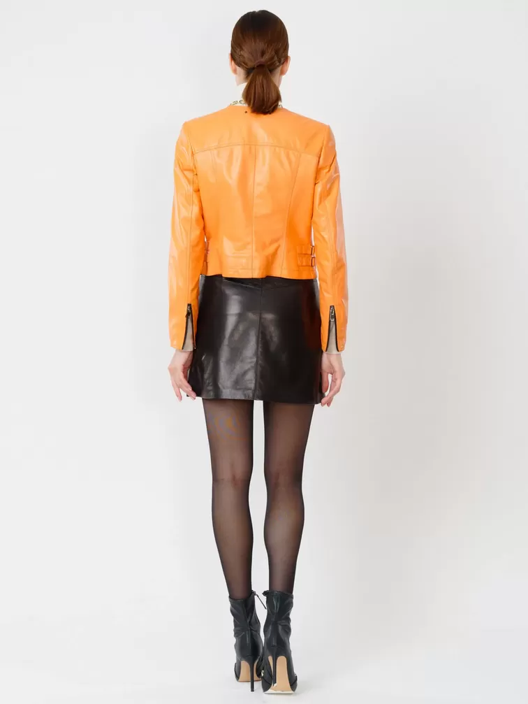 Кожаный комплект женский: Куртка 389 + Мини-юбка 03, оранжевый/черный, р. 42, арт. 111114-2