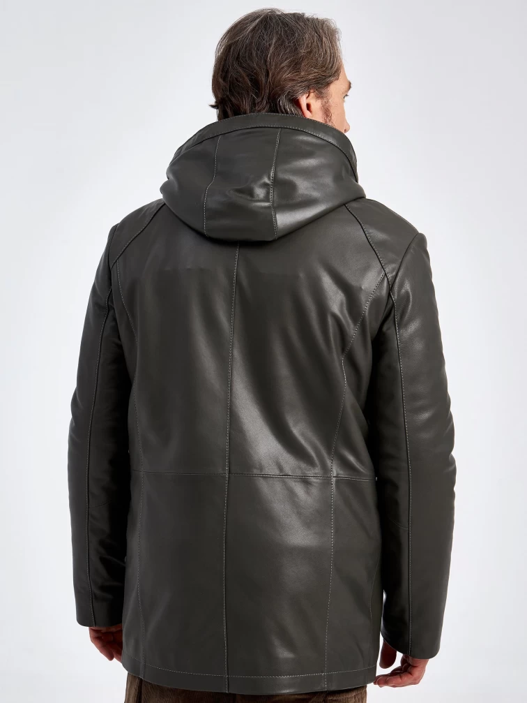 Кожаная куртка премиум класса мужская 552ш, с капюшоном, хаки, размер 48, артикул 29590-6