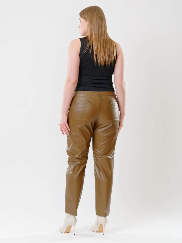 Кожаные зауженные женские брюки из натуральной кожи 03, серо-коричневые, размер 46, артикул 85520-1
