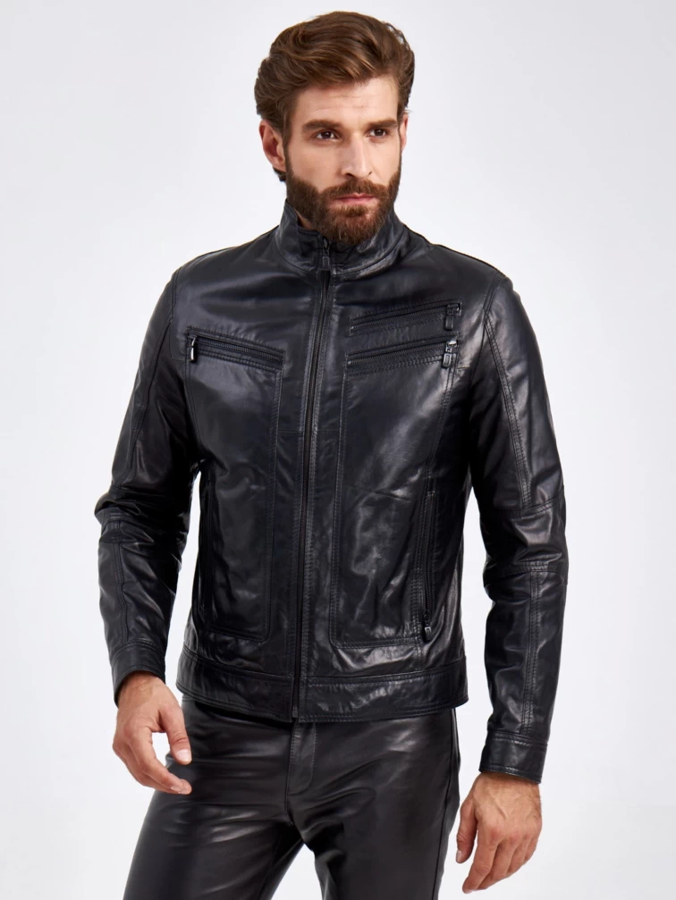 Короткая кожаная мужская куртка 502, черная, размер 50, артикул 29110-3