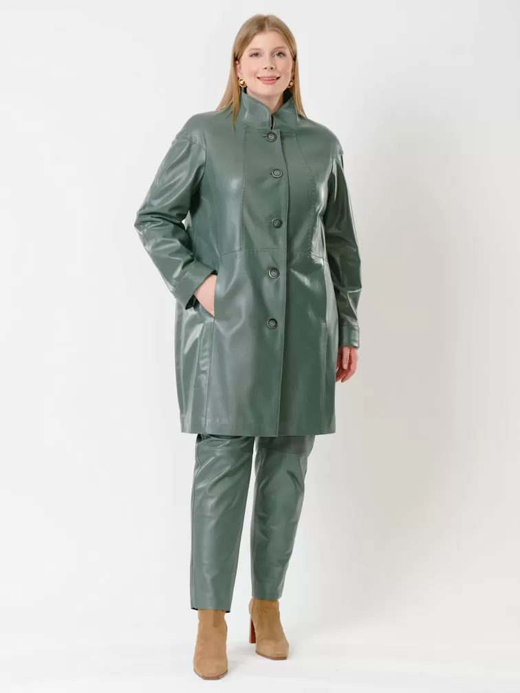 Кожаный комплект женский: Куртка 378 + Брюки 03, оливковый, р. 46, арт. 111159-1