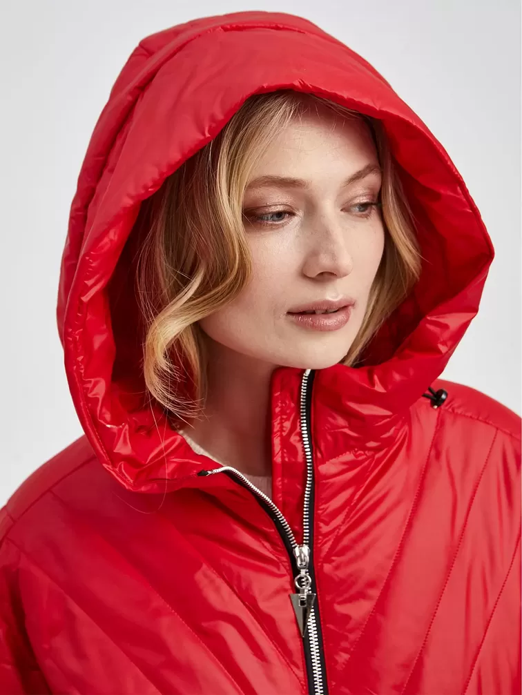 Текстильная утепленная куртка женская 20007, с капюшоном, красная, р. 42, арт. 25030-3
