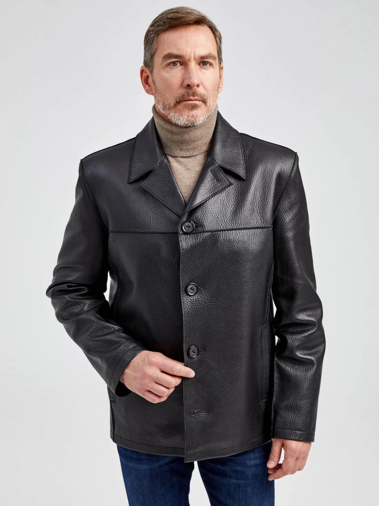Кожаный пиджак мужской 20с дом, черный, р. 48, арт. 28991-5