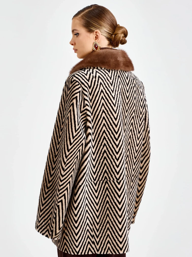 Женская дубленка с норковым воротником 2087, бежевая, размер 48, артикул 92740-5