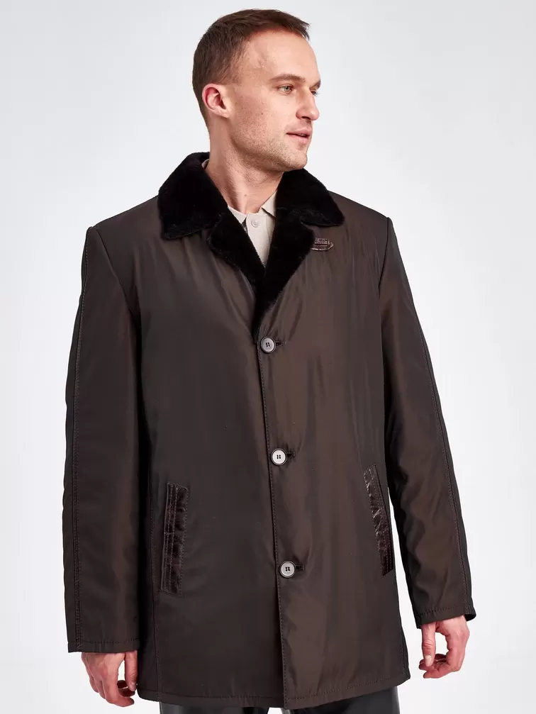Текстильная куртка зимняя мужская 5450, на подкладке из овчины, коричневая, p. 46, арт. 40900-0