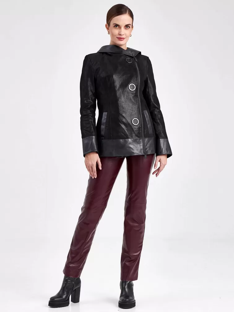 Кожаная куртка женская 333н, с капюшоном, черная, р. 46, арт. 23050-1