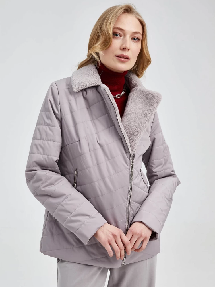 Текстильная утепленная женская куртка косуха 21130, бежевая, размер 42, артикул 25010-0