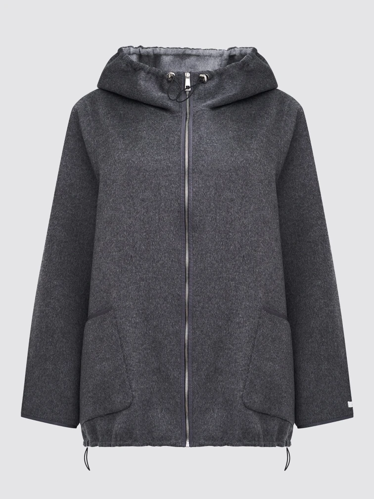 Полупальто кашемировое женское с капюшоном 1132-70, темно-серое, размер 50, артикул 92540-0