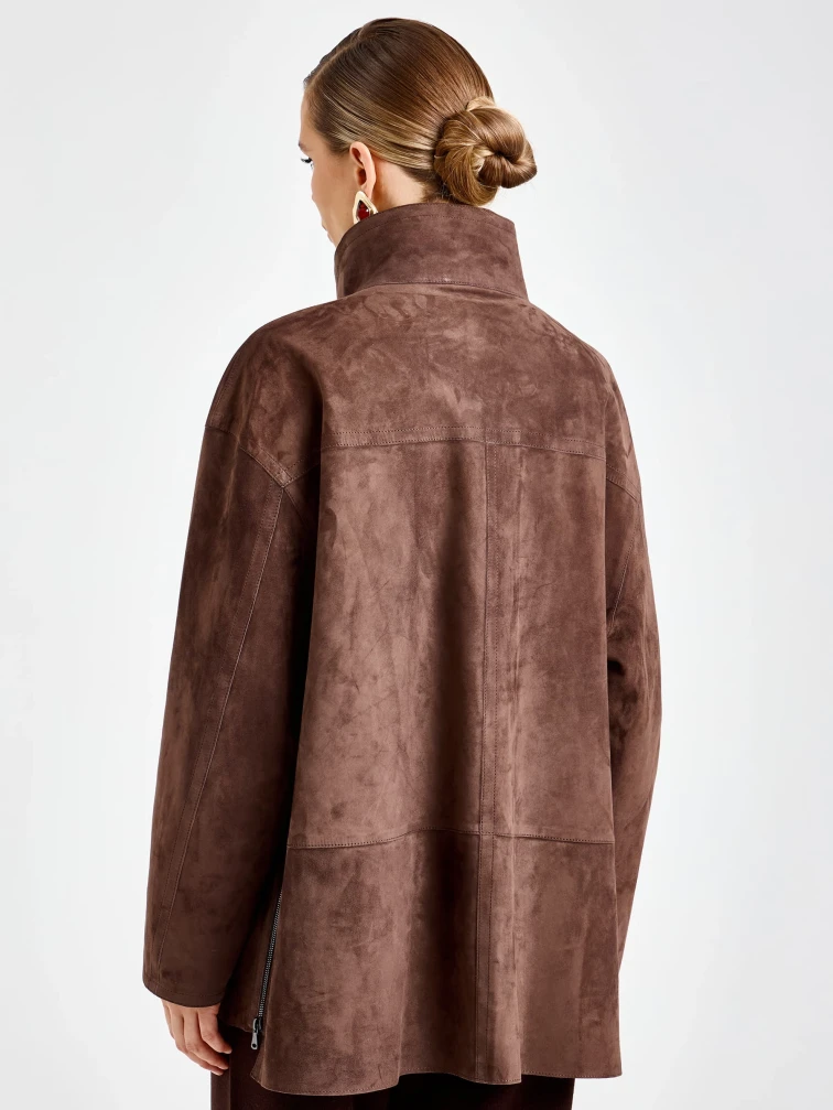 Короткая замшевая женская куртка премиум класса 3090з, коричневая, размер 48, артикул 92450-5