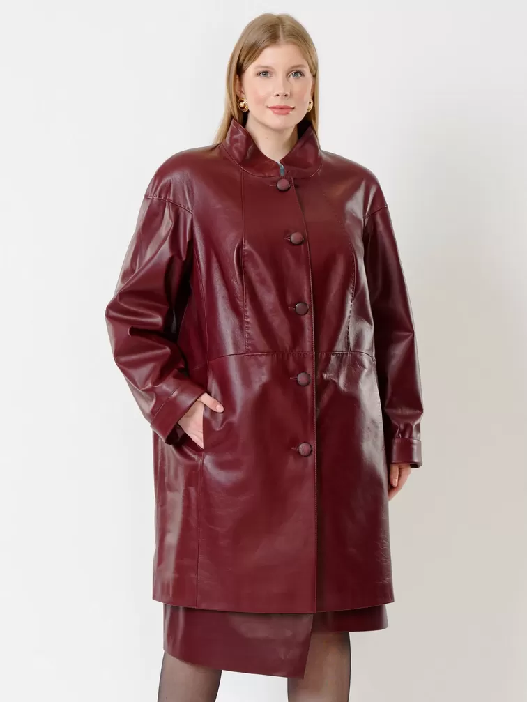Кожаное пальто женское 378, бордовое, р. 56, арт. 91241-5