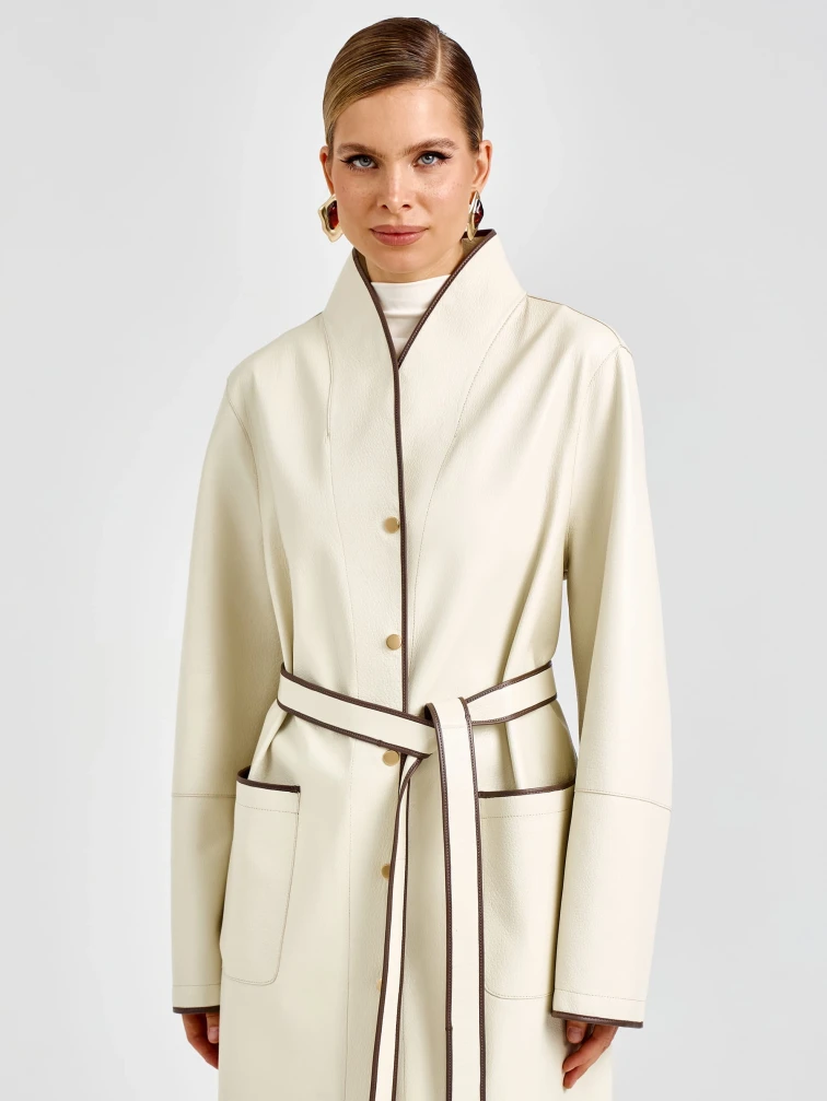 Белый женский кожаный плащ 3104, размер 48, артикул 92140-7