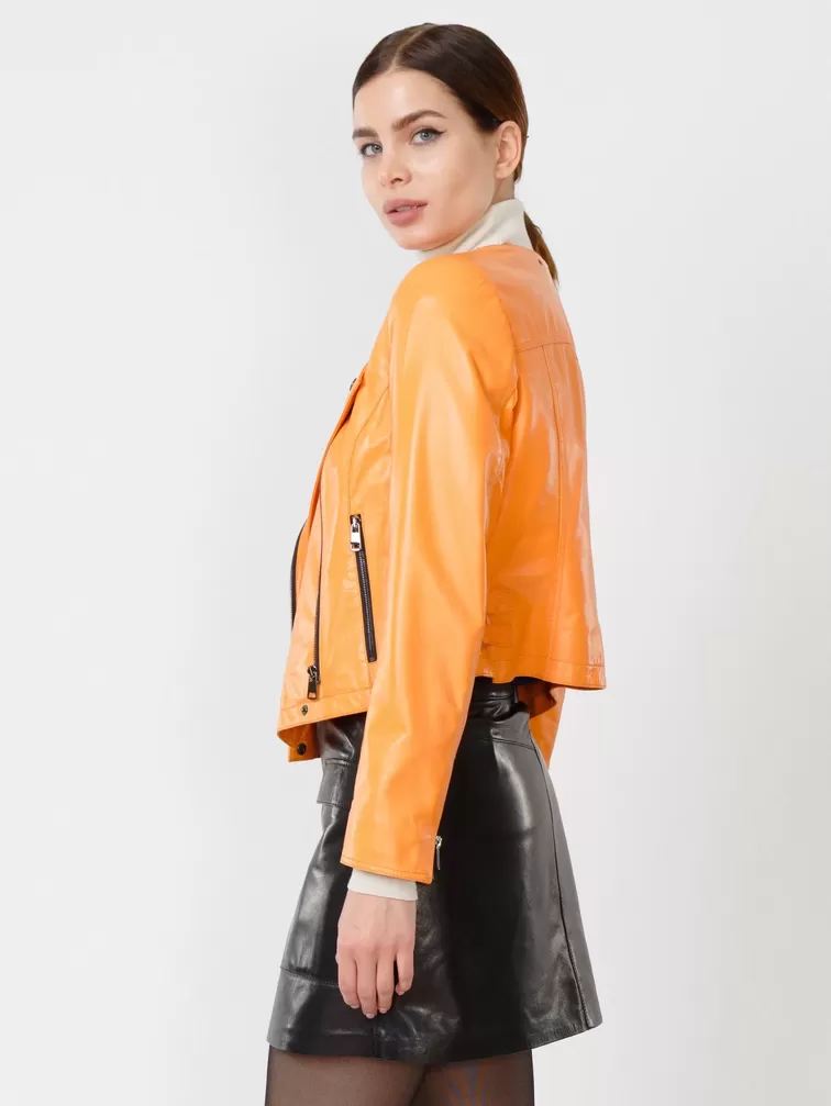 Кожаный комплект женский: Куртка 389 + Мини-юбка 03, оранжевый/черный, р. 42, арт. 111114-3