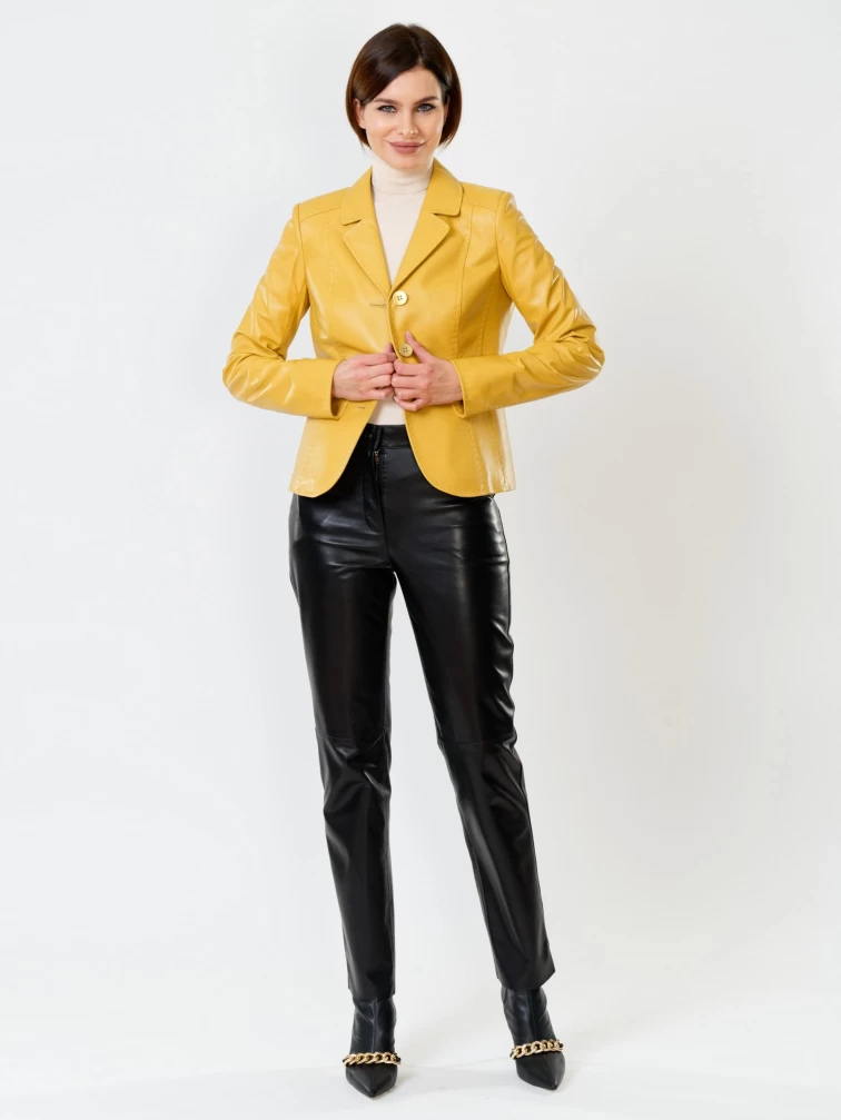 Кожаный костюм женский: Пиджак 316рс + Брюки 03, желтый/черный, р. 44, арт. 111152-0
