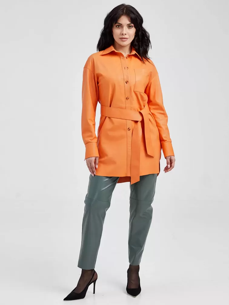 Кожаная рубашка женская 01_3, с поясом, из натуральной кожи, оранжевая, р. 46, арт. 90520-5