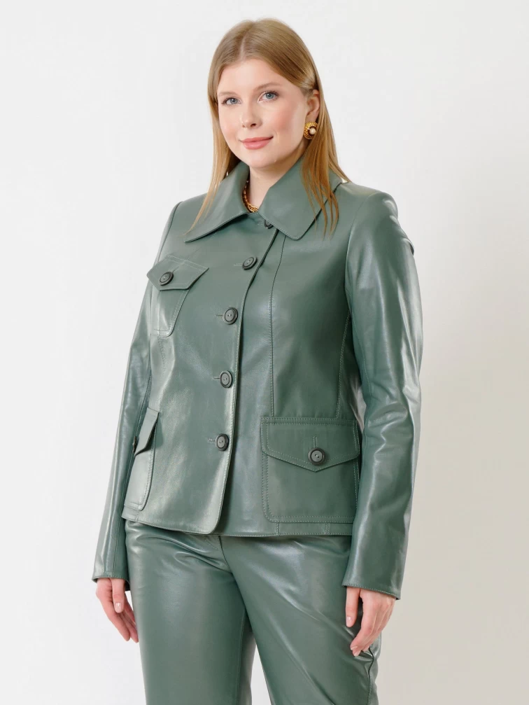 Кожаный костюм женский: Пиджак 302 + Брюки 03, оливковый, р. 44, арт. 111300-6