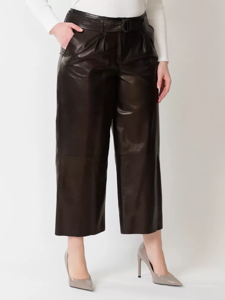 Кожаные укороченные брюки женские 05, из натуральной кожи, черные, р. 42, арт. 85402-2