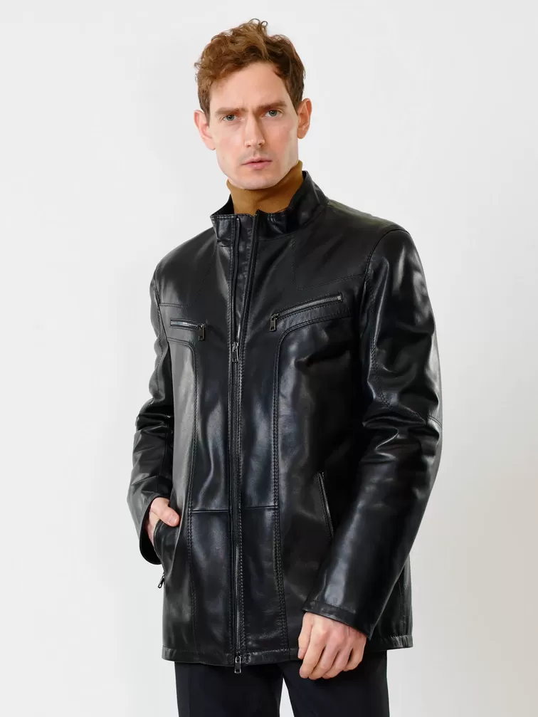 Кожаная куртка утепленная мужская 537ш, черная, р. 48, арт. 40221-6