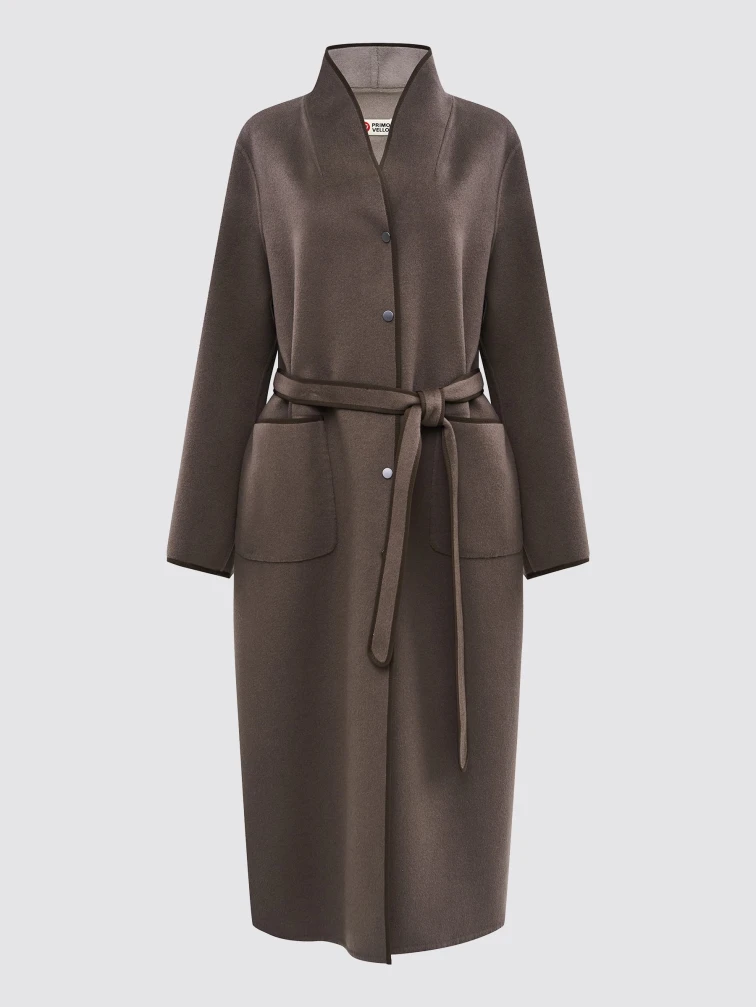Пальто кашемировое женское темно-коричневое премиум класса 1130-125, размер 46, артикул 92470-0