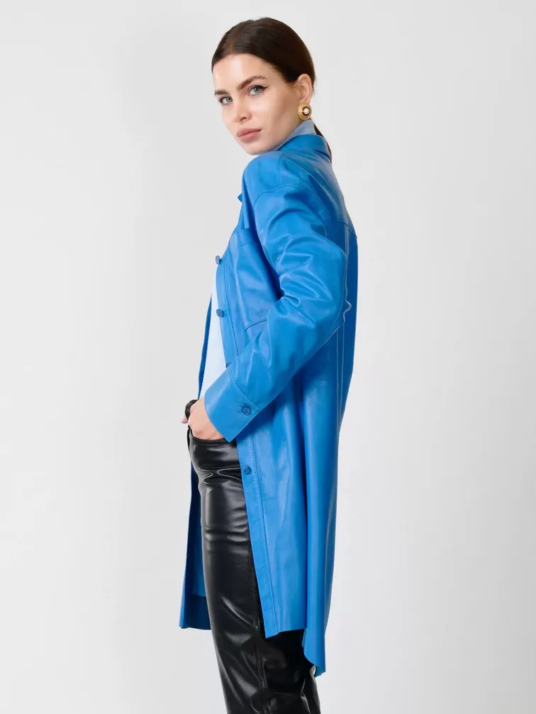 Кожаный костюм женский: Рубашка 01_1 + Брюки 02, голубой/черный, р. 46, арт. 111130-4