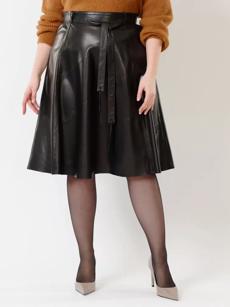 Кожаная юбка расклешенная 01рс, из натуральной кожи, черная, р. 40, арт. 85461-1