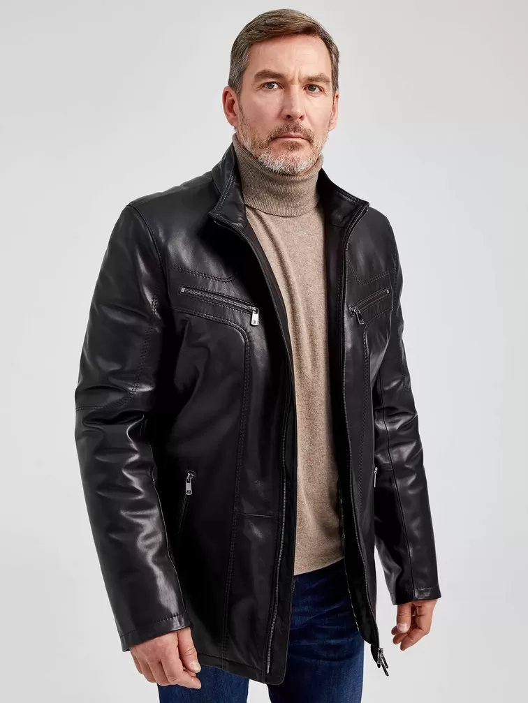 Кожаная куртка утепленная мужская 537ш, черная, р. 48, арт. 40482-6