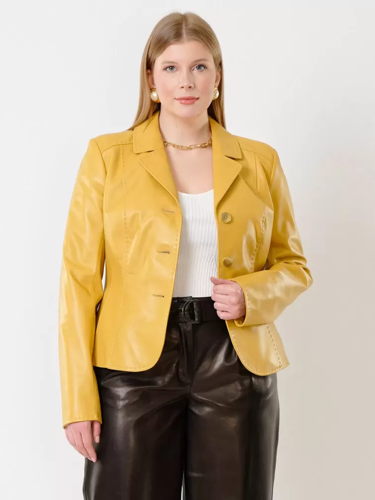Кожаный костюм женский: Пиджак 316рс + Брюки 05, желтый/черный, р. 44, арт. 111151-3